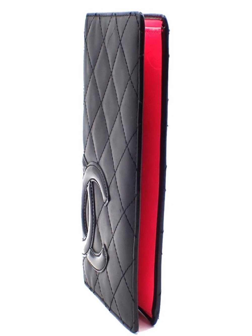CHANEL CC Logo Cambon Long Bifold Wallet Purse Leather Black Pink Italy 33KC572 - Picture 2 of 14